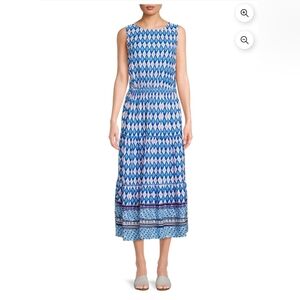 beachlunchlounge Blue and White Patterned Midi Dress